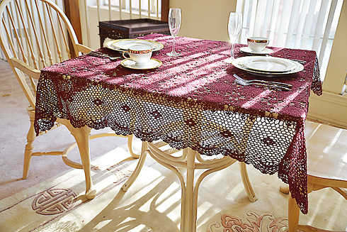 Festive Crochet Square Tablecloth. Merlot color.45" SQ. - Click Image to Close